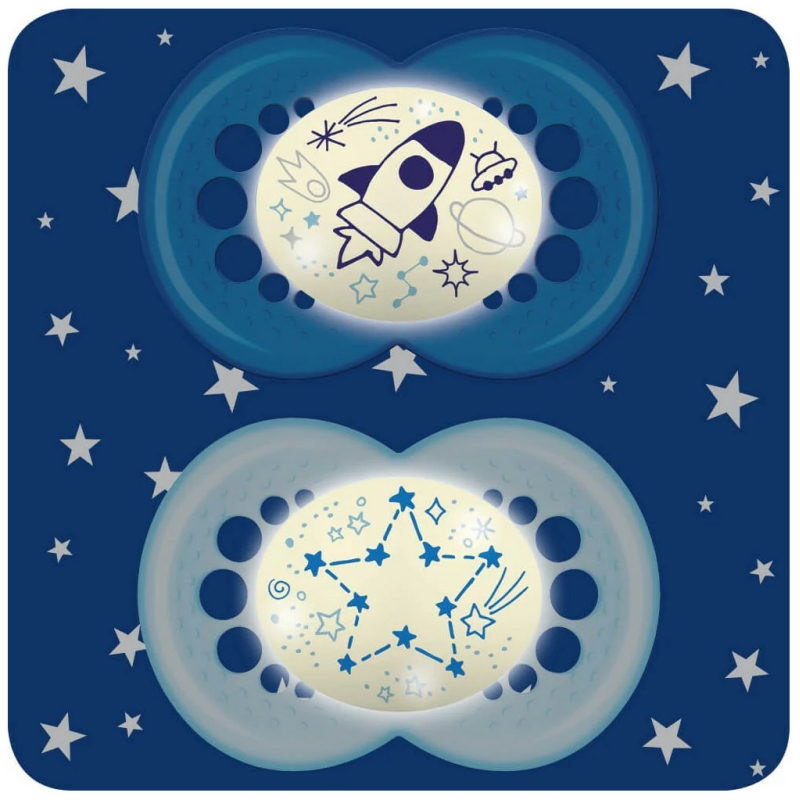 Pack chupete silicona nocturno 16 meses mam - azul